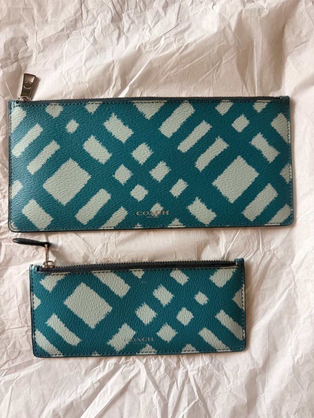 Coach Teal & Cream Zip Wallet and Wristlet Set